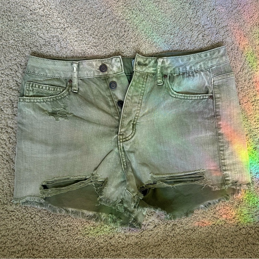 rsq vintage high rise green denim shorts